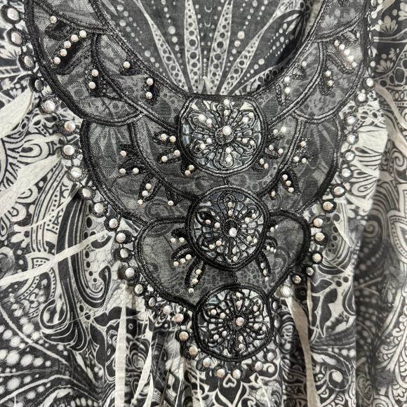 Apt 9 Top Women L Black White Y2K Bedazzled Grunge Emo Boho Sheer Cap Sleeve - Picture 5 of 8